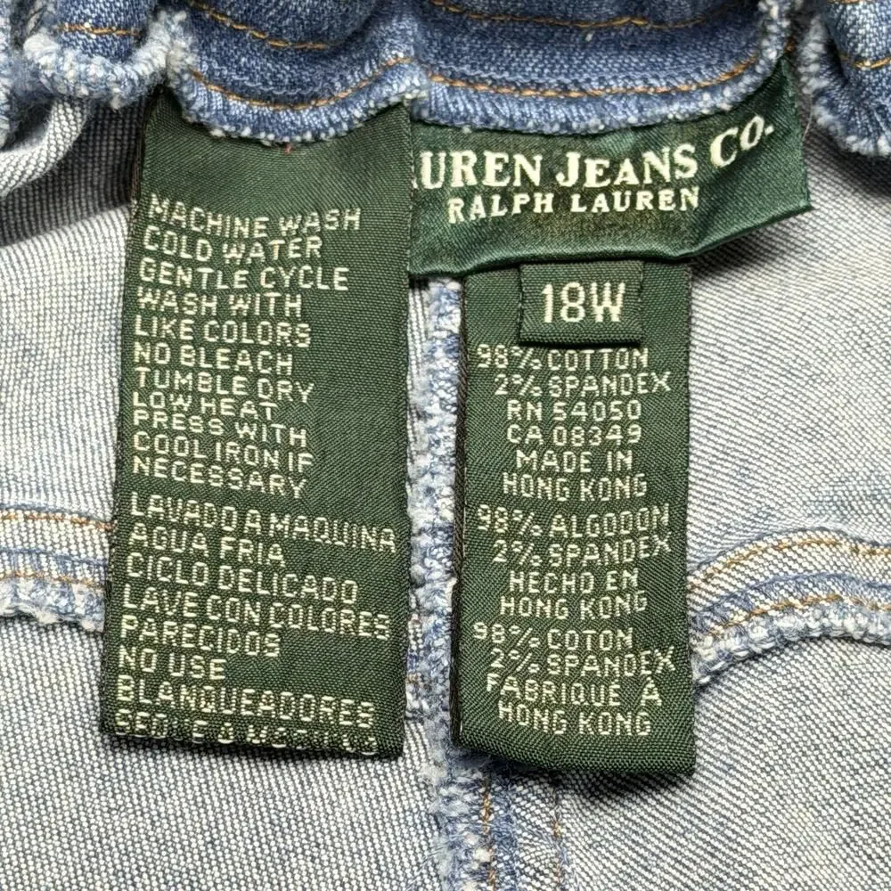 Lauren Jeans Co Wide Leg Jeans 18W Elastic Back Waist Stretch Light Wash Denim